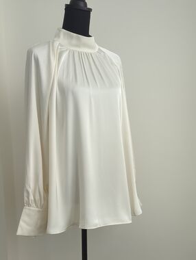 NWT H&M Cream Satin Flowy High-Neck Blouse